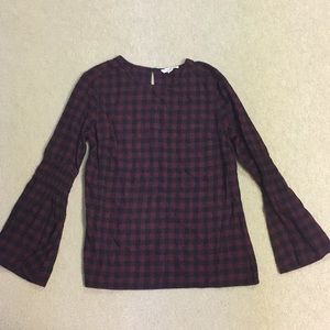 Plaid Bell-sleeve Blouse
